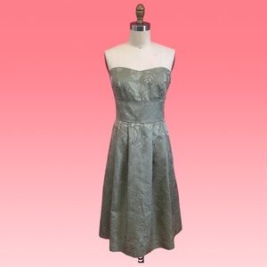 🌈4/$20🌈Gorgeous SILK Floral Light Green Brocade Strapless Coquette Mini Dress